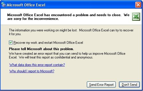 microsoft office excel encoutered problem image